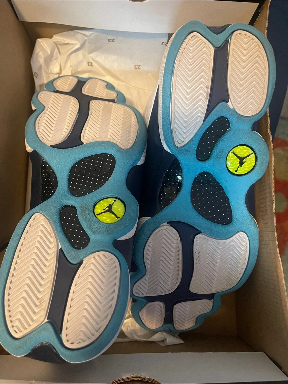 Jordan White and Navy Low-Top Sneakers with Aqua Accent